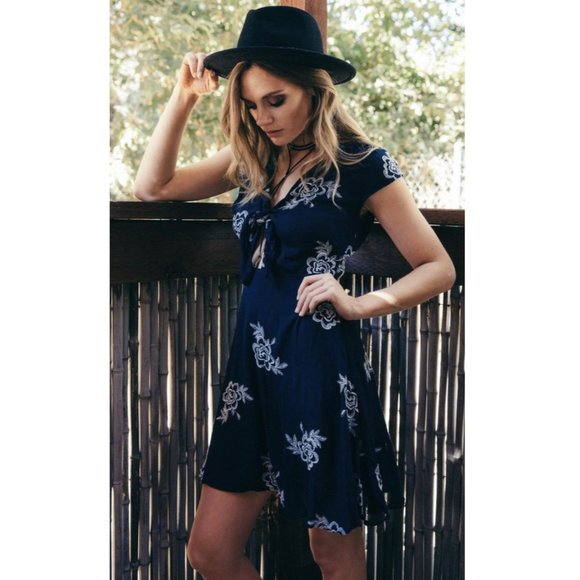 SAGE AND SADIE Scarlett Navy Blue Mini Dress - Picture 2 of 10